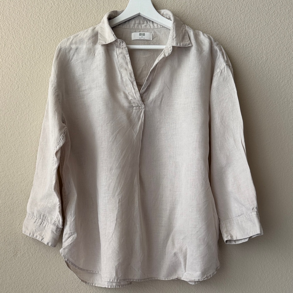 UNIQLO Beige Long Sleeve 3/4 Linen Shirt